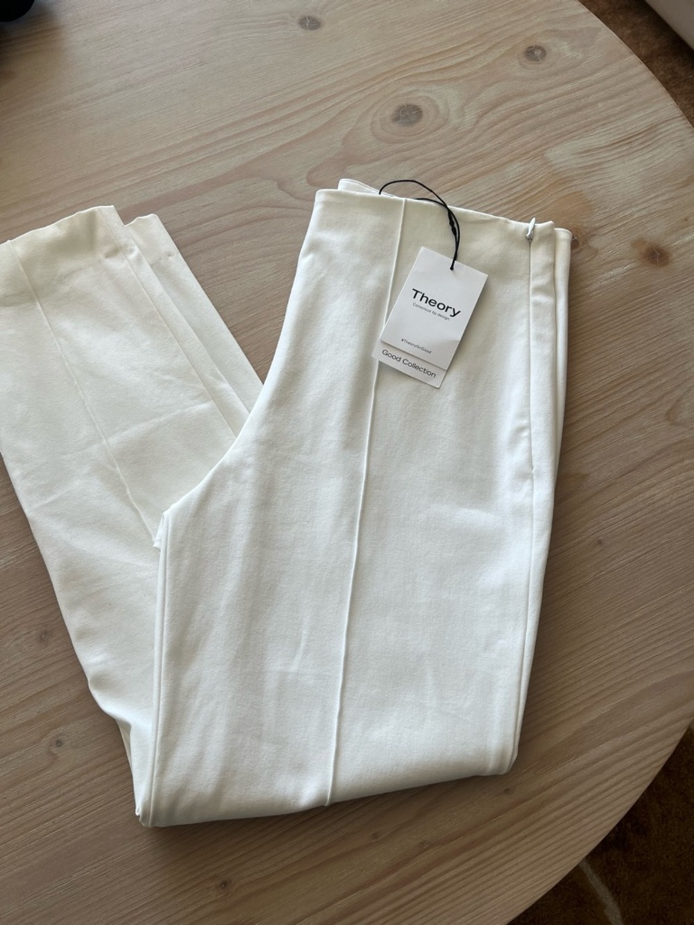 Theory Pintuck Slim Pant Stretch White NWT 8 - Picture 2 of 4